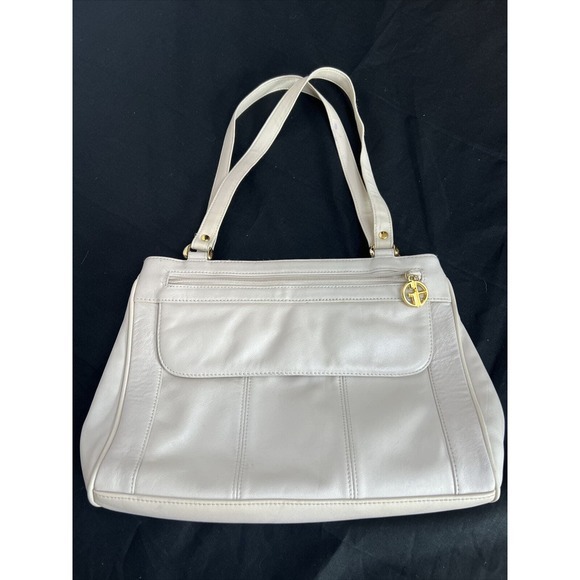 Giani Bernini Ivory Leather Handbag Shoulder Bag Purse Gold Hardware - Picture 2 of 11
